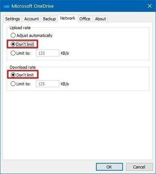 OneDrive network settings