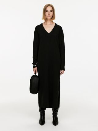 V-Neck Wool Dress - Black - Arket Gb