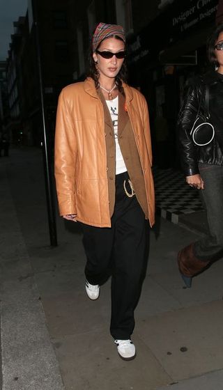 london, england august 17 bella hadid seen on a night out with friends leaving chiltern firehouse on august 17, 2021 in london, england photo by ricky vigil mgc images