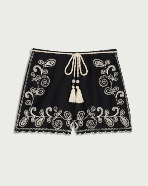 Cotton Rich Embroidered Shorts in Black