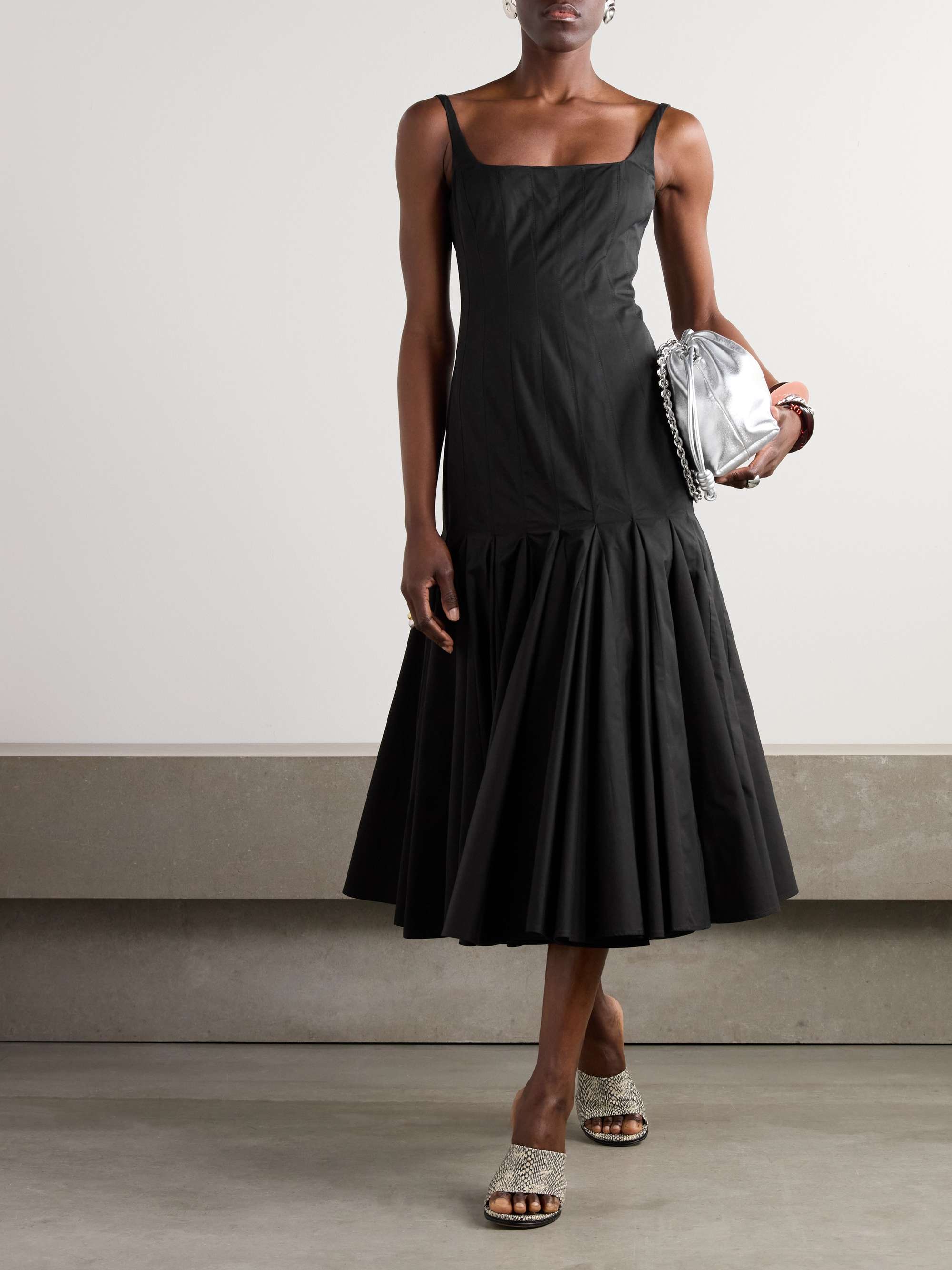 Agave Pleated Paneled Cotton-Poplin Midi Dress
