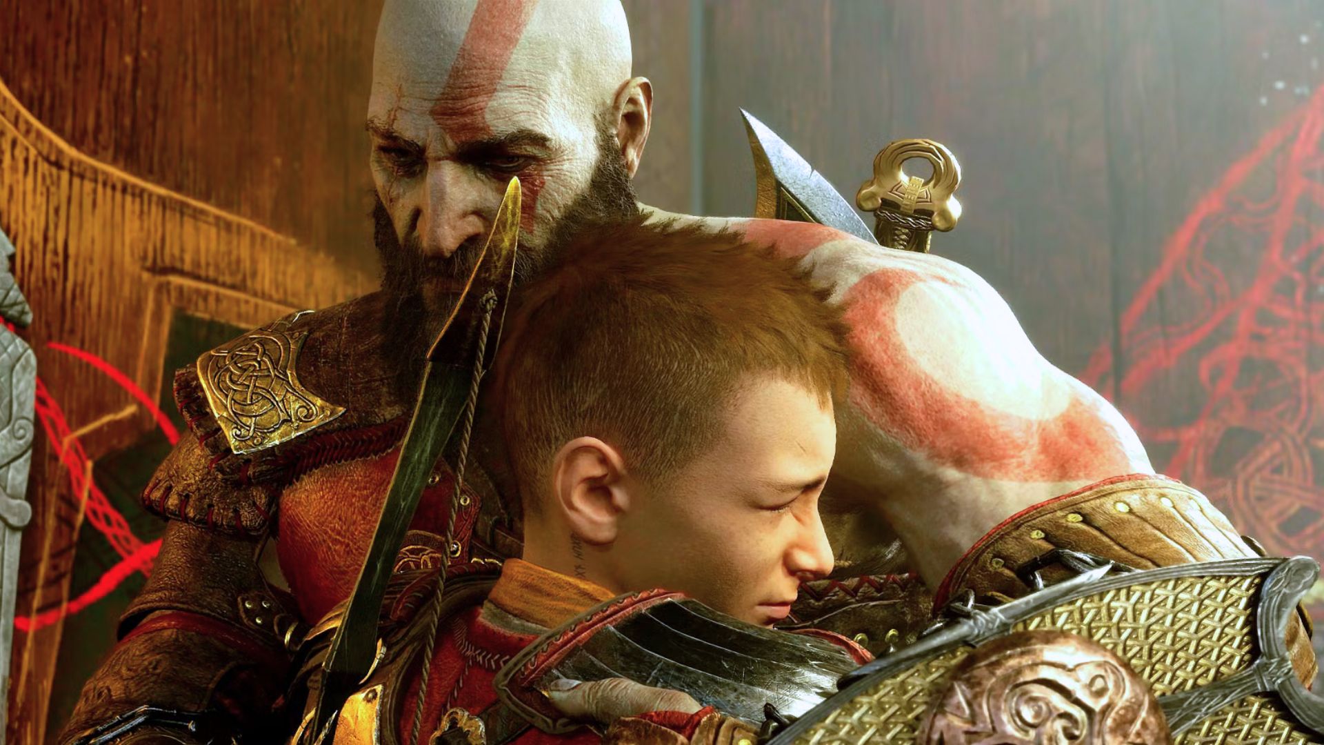 Kratos and Atreus embrace