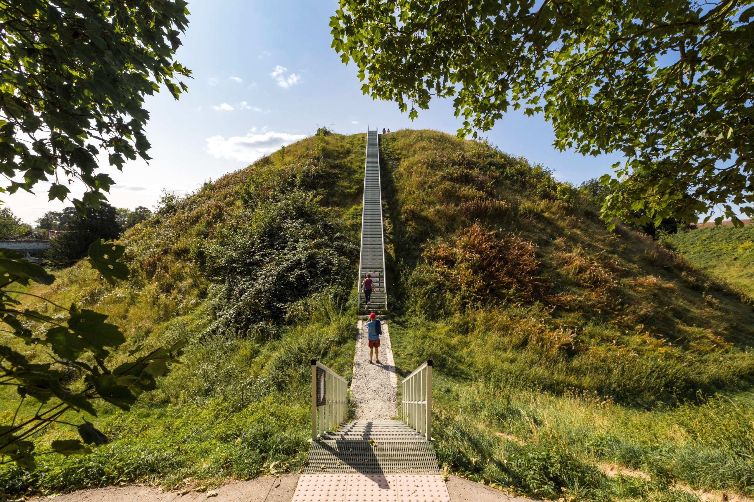 A view of a green hill, which was once a castle