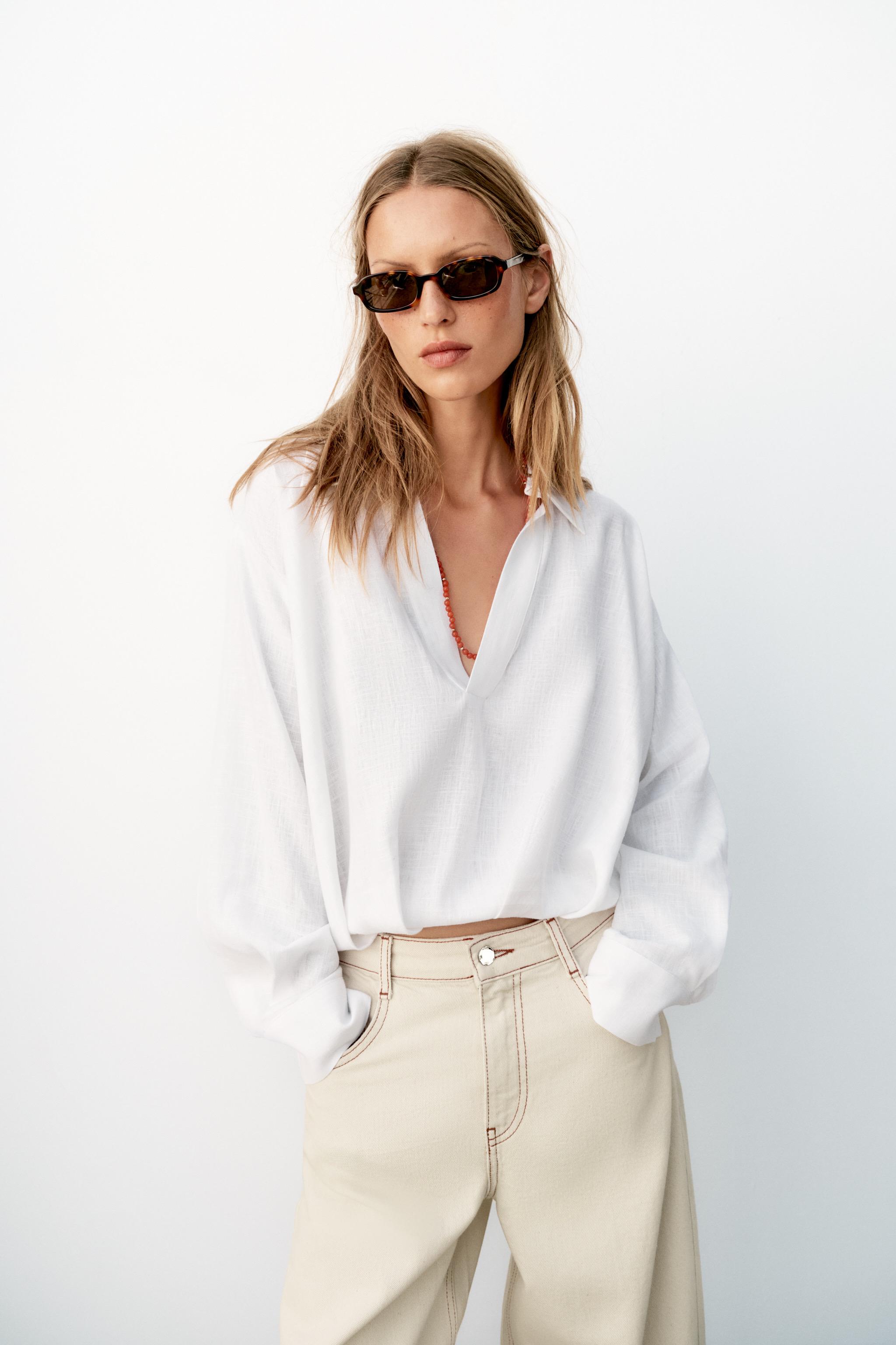 Linen Blend Shirt With Puff Hem