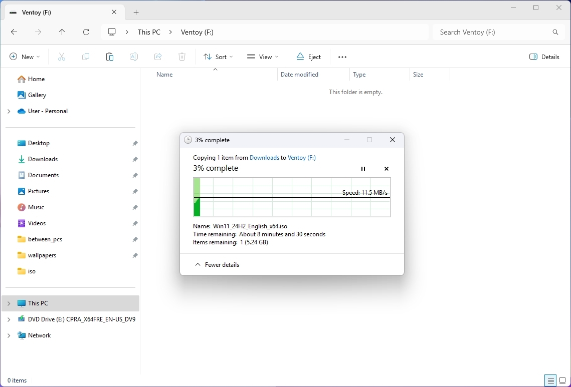 Copy Windows 11 ISO to Ventoy USB