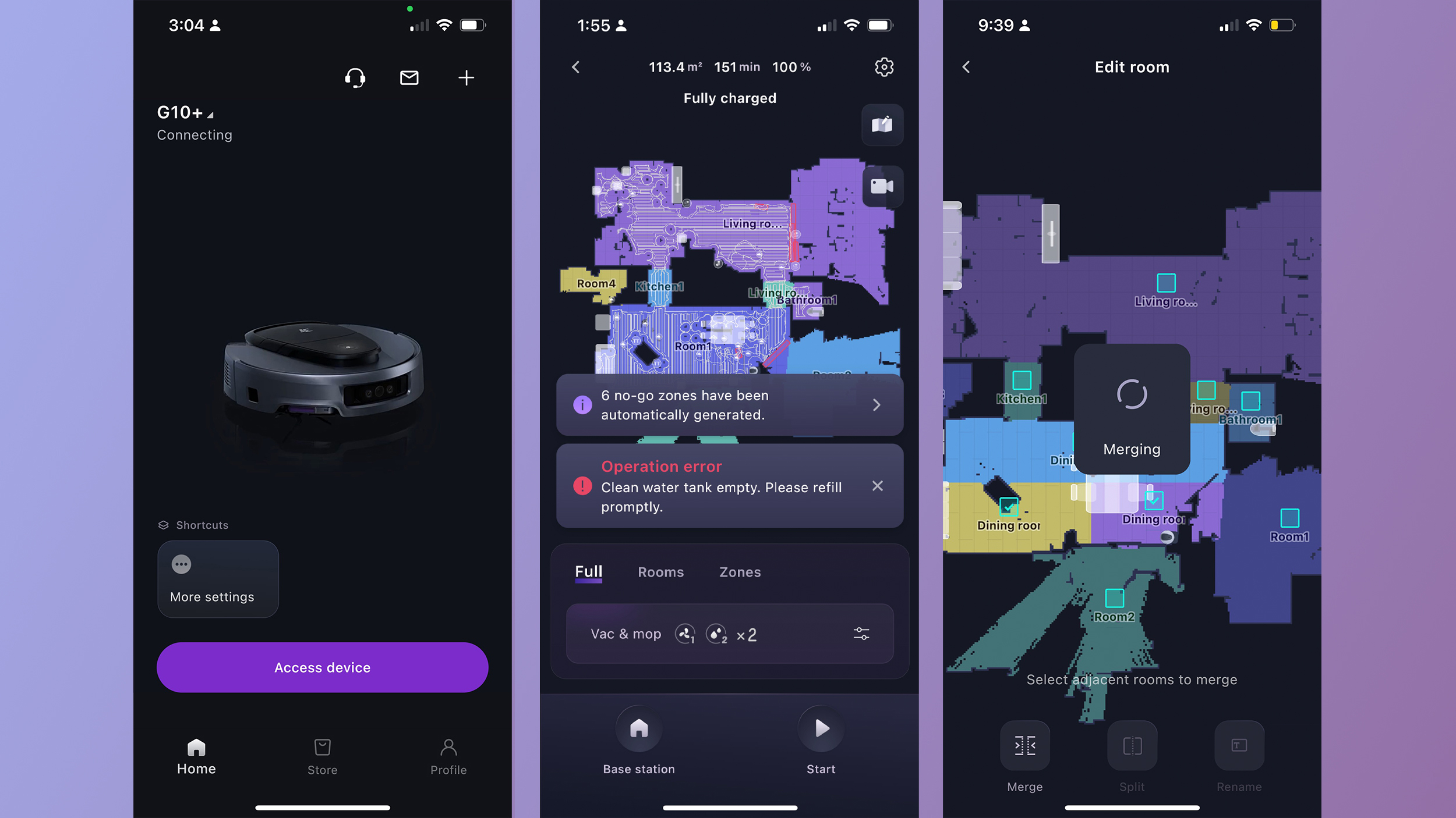 Screenshots from 3i app