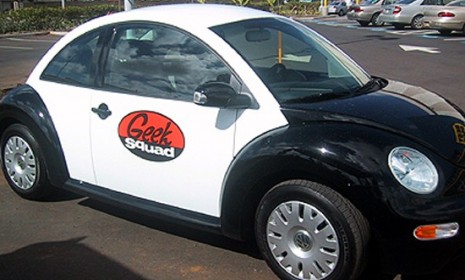 A Best Buy "Geek Squad" car: The big-box retailer is threatening legal action against a rival company that uses "geek" in its ads.