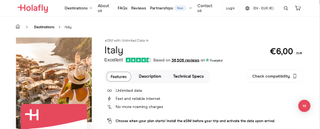 Holafly Italian landing page