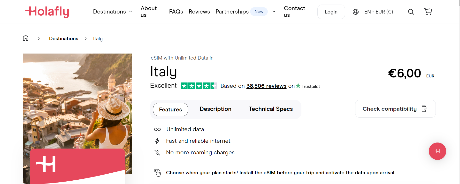 Holafly Italian landing page