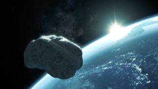 This 3D rendering shows what asteroid Apophis might look like as it passes near the Earth.