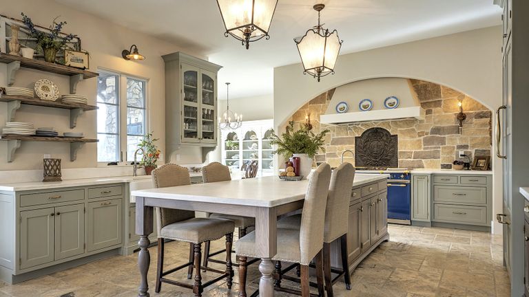 french kitchen with large farmhouse table