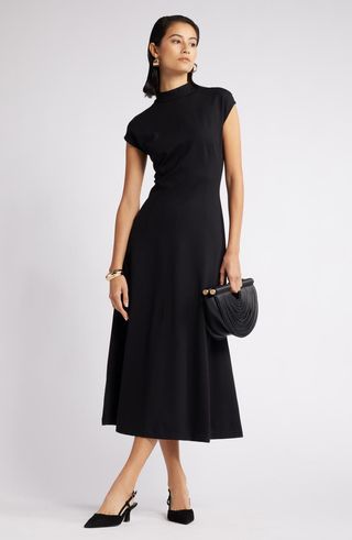 Mock Neck Ponte Midi Dress