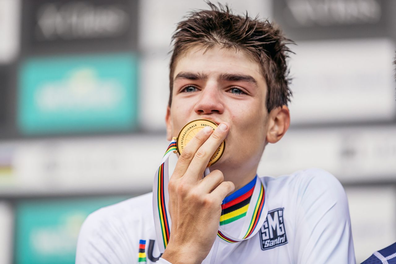 Alexandre Balmer (Switzerland) celebrates his gold medal