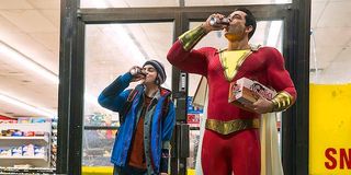 Jack Dylan Grazer as Freddy Freeman and Zachary Levi as Shazam!