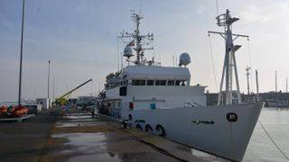 Two research ships, including the Belgian vessel RV Belgica seen here, were used to collect sediment cores from the Doggerland region of the North Sea.