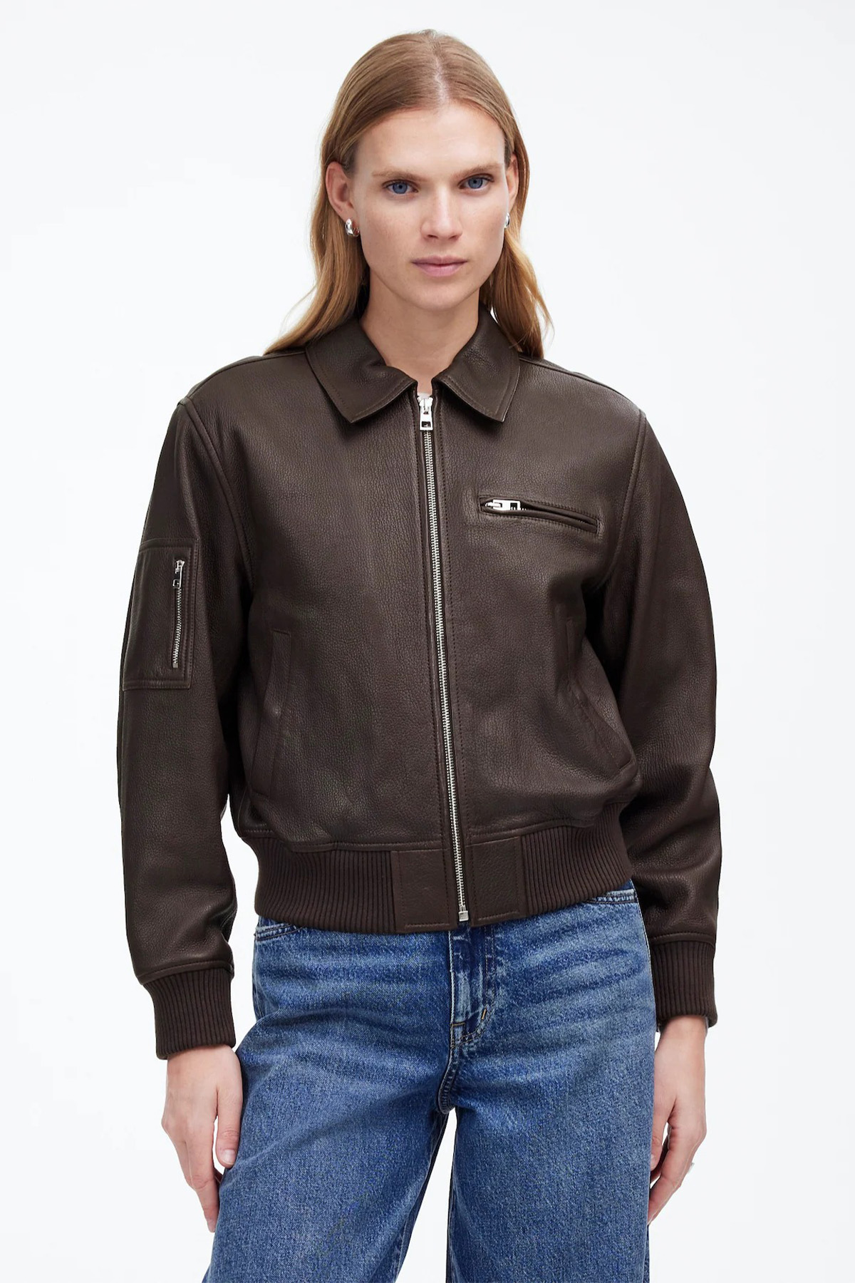 Relaxed Leather Bomber Jacket