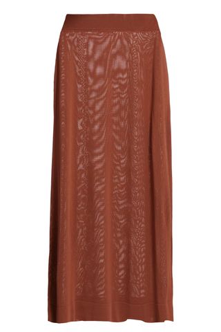 Saks Fifth Avenue orange Sheer A-Line Midi-Skirt on white background