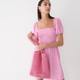 shirred bodice pink dress