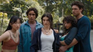 Ella Rubin as Clover, Michael Cimino as Max, Odessa A'zion as Nina, Ji-young Yoo as Megan, Belmont Cameli as Abel in Until Dawn.
