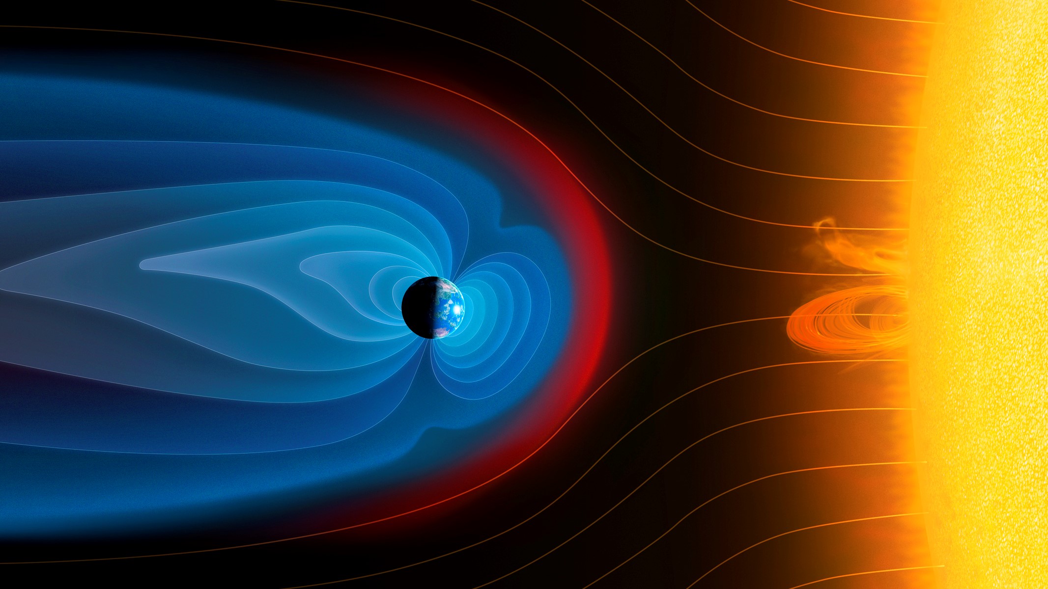 Artist's illustration showing Earth's magnetosphere surrounding the planet.