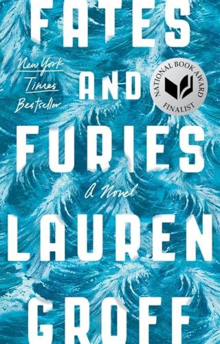 Fates and Furies book cover with an image of blue waves as the backdrop