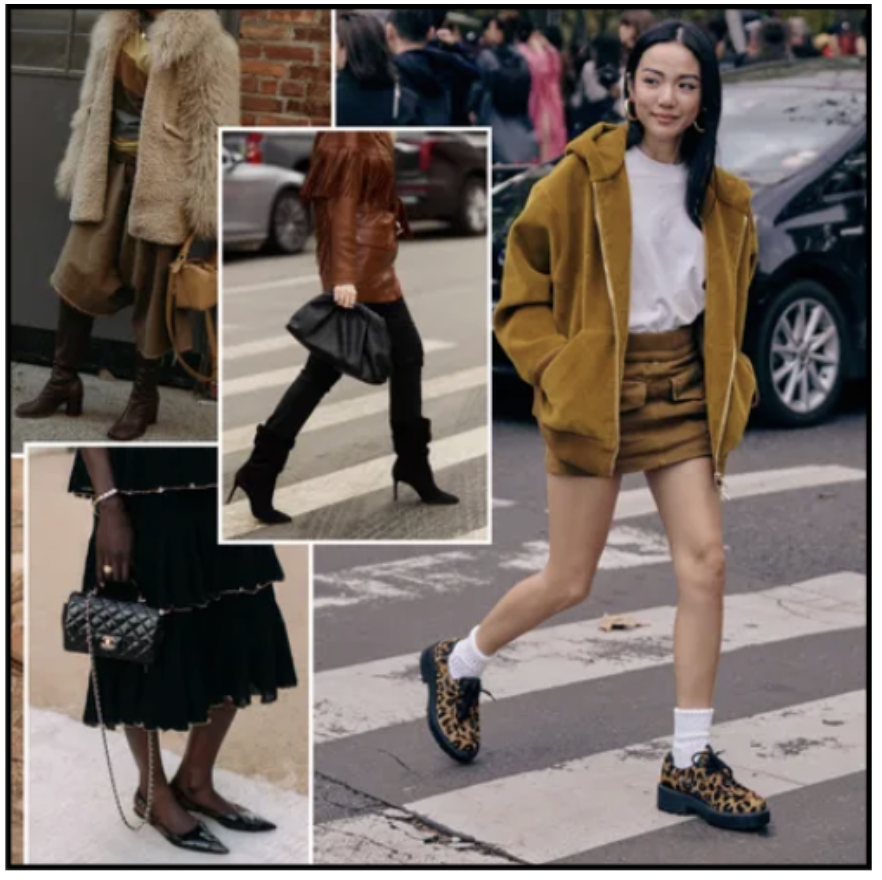 collage of women wearing shoe trends