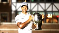 Aaron Rai with Wyndham Championship trophy