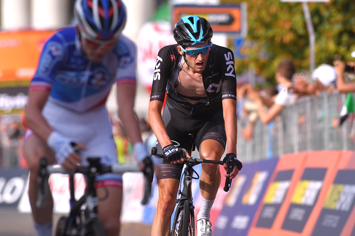 Wout Poels at the finish of Milano-Torino