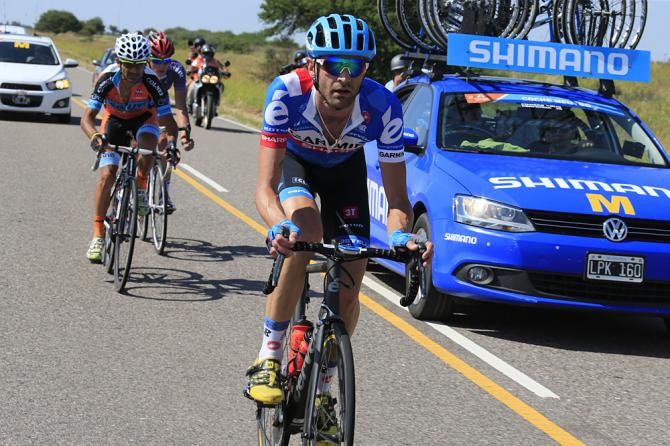 Phil Gaimon (Garmin Sharp) pushes the pace in the breakaway