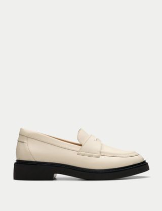 Leather Slip on Block Heel Loafers