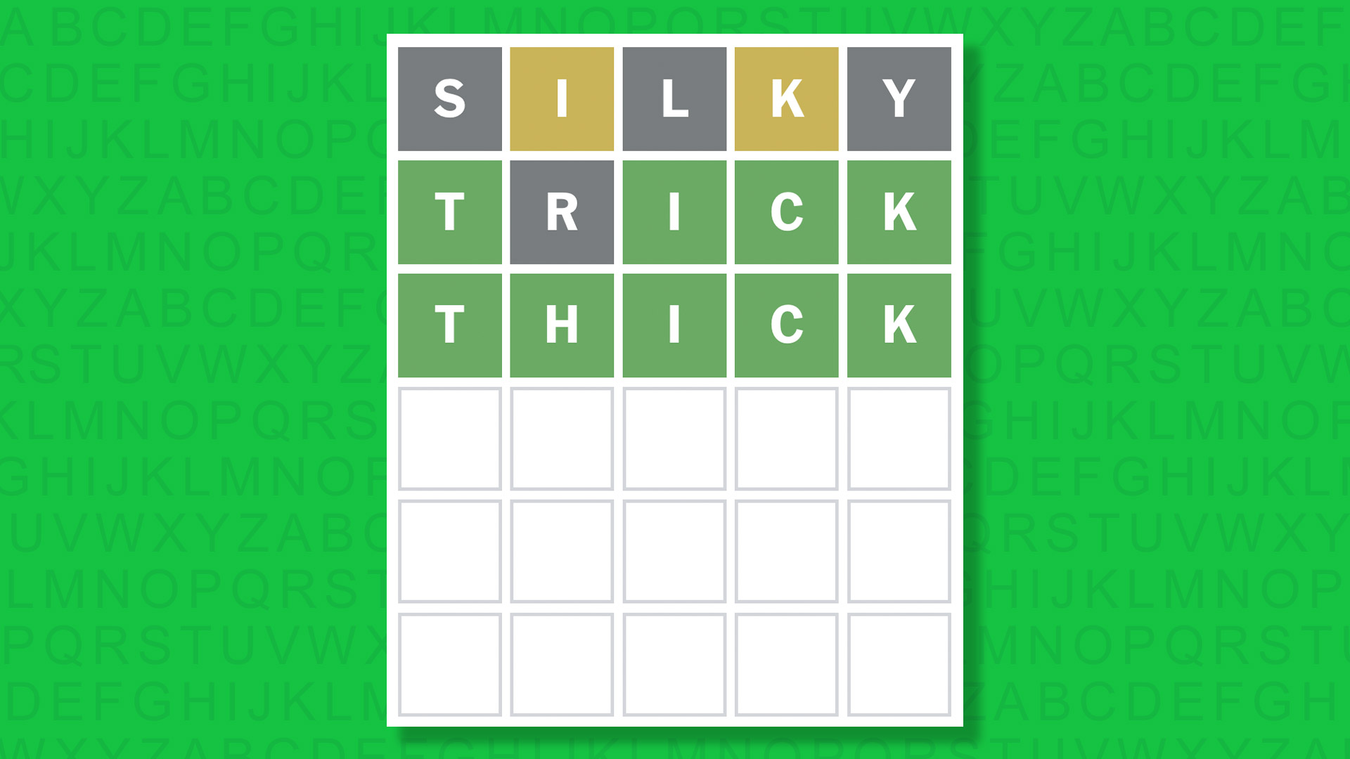 NYT Wordle answer for game 1617 on a green background