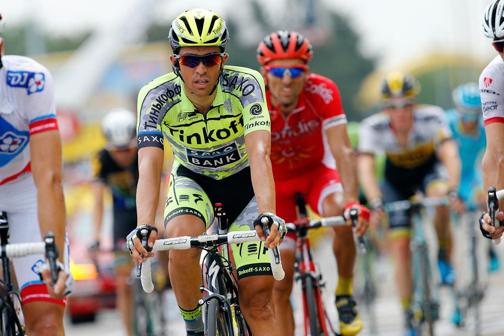 Alberto Contador finishes stage 15.