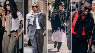 sweaters worn over shoulders street style trend for spring 2024