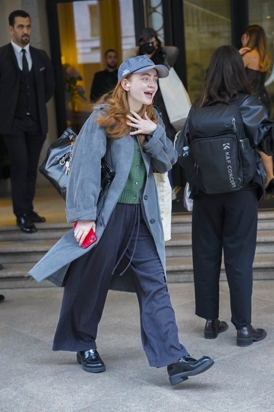 Sadie Sink wore the belted Prada Bonnie Bag on Sept 26, 2025