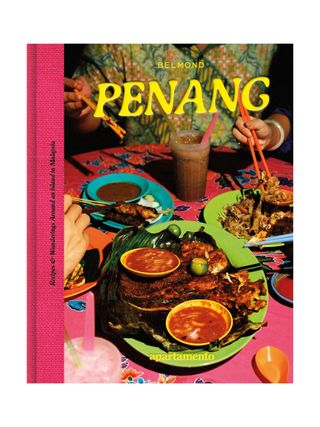 Penang's Book Cover feature a pink background and a picture showing lots of food on a bright pink table.