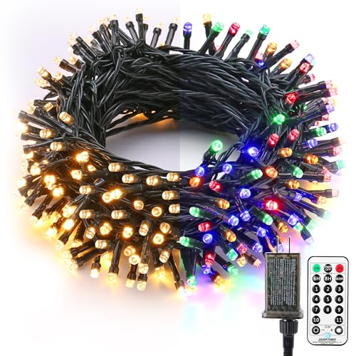 Brizled Christmas Lights, 65.67ft 200 Led Color Changing Tree Lights 11-Function Warm White &amp;amp; Multicolored Christmas Lights, Connectable 29v Safe Adapter Remote Decorative Lights String for Xmas Party