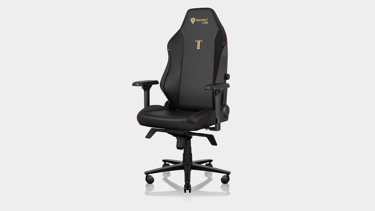 Secretlab Titan Evo 2022 gaming chair on a grey background at various 360&deg; angles.