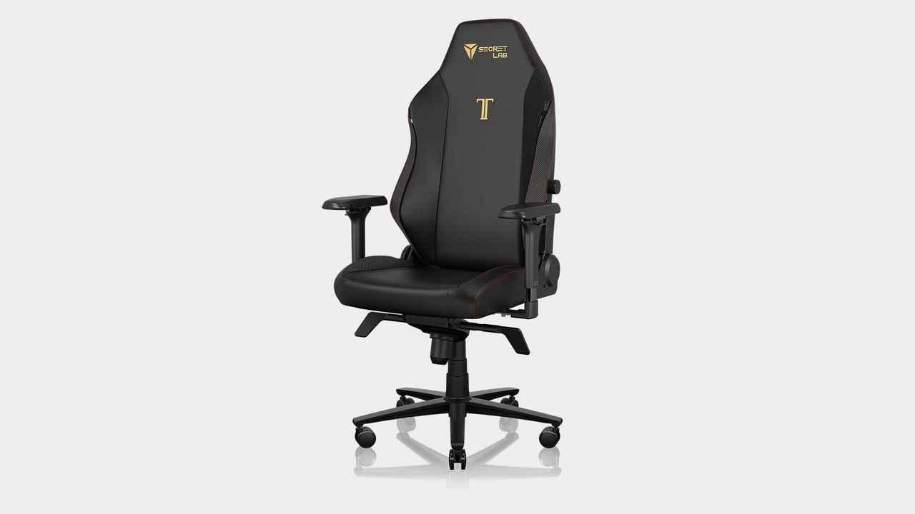 Secretlab Titan Evo 2022 gaming chair on a grey background at various 360&deg; angles.