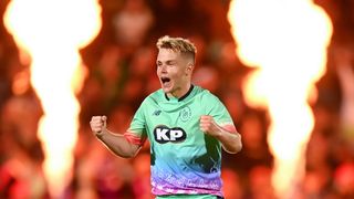 Sam Curran of Oval Invincibles celebrates victory after defeating Manchester Originals during The Hundred Final between Oval Invincibles Men and Manchester Originals Men at Lord's Cricket Ground on August 27, 2023 in London, England.