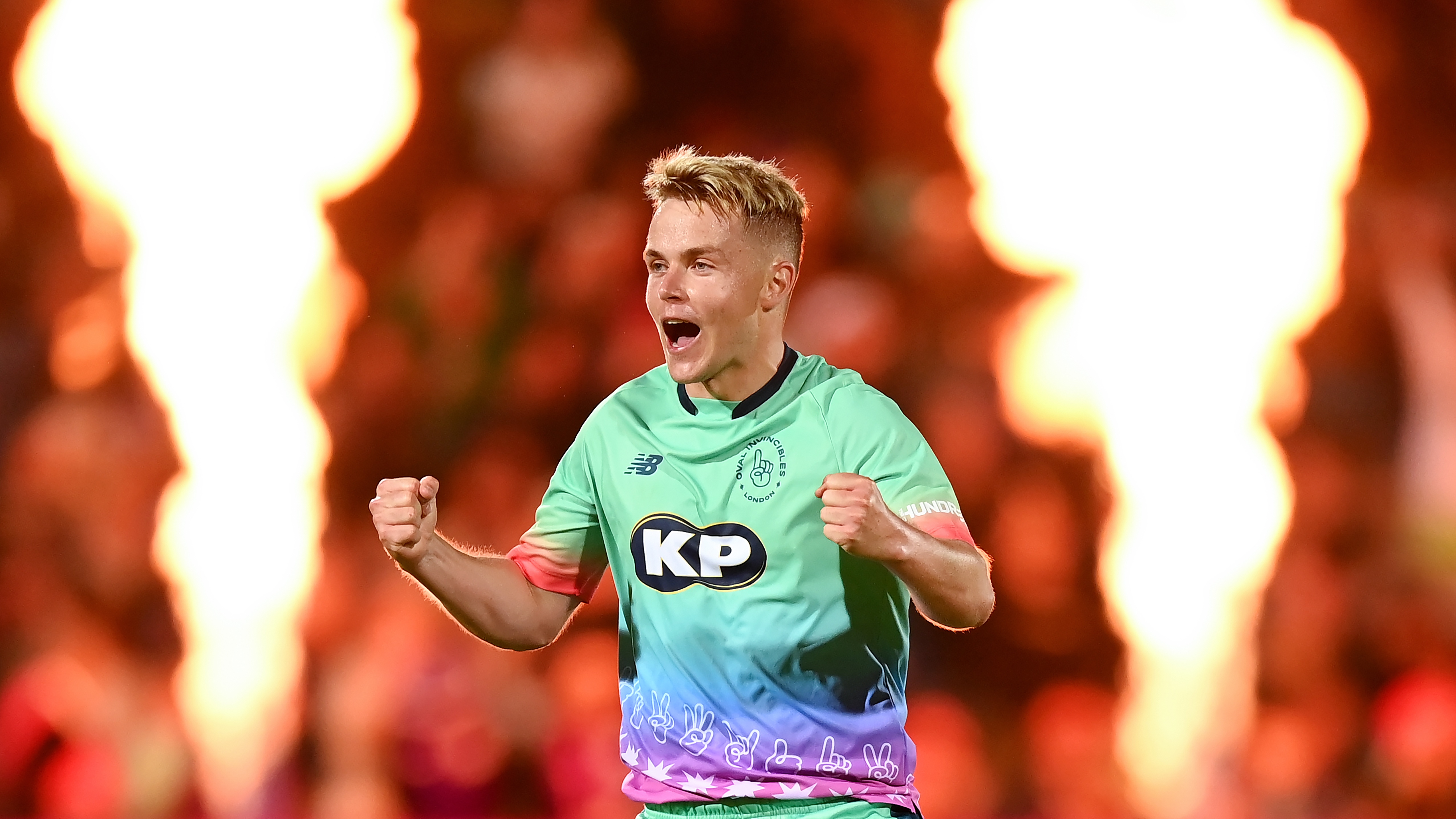 Sam Curran of Oval Invincibles celebrates victory after defeating Manchester Originals during The Hundred Final between Oval Invincibles Men and Manchester Originals Men at Lord's Cricket Ground on August 27, 2023 in London, England. 