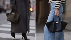 Two street style images featuring the DeMellier New York tote