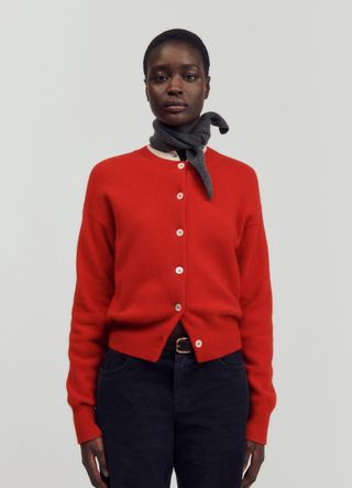 Ada Crewneck Cardigan in Poppy Red