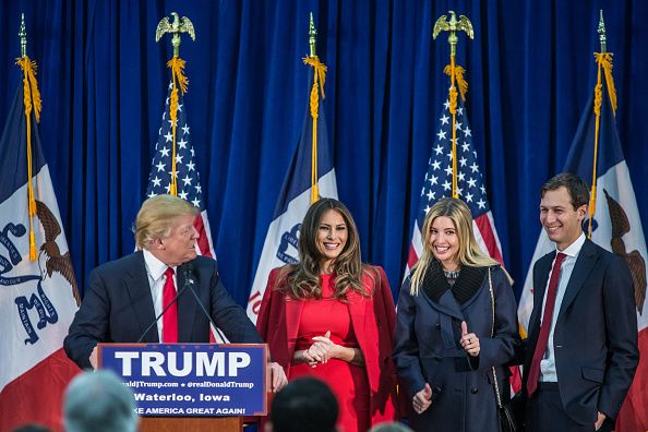 Jared Kushner stands with his wife&amp;#039;s family at a rally. 