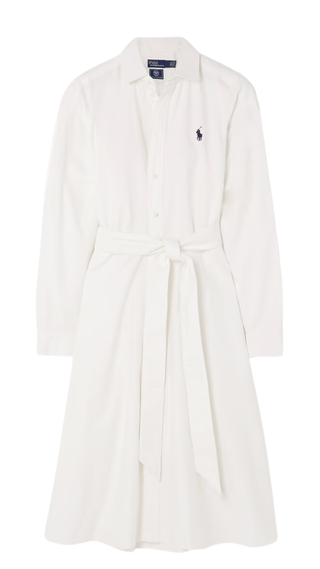 Wimbledon belted embroidered cotton Oxford shirt dres