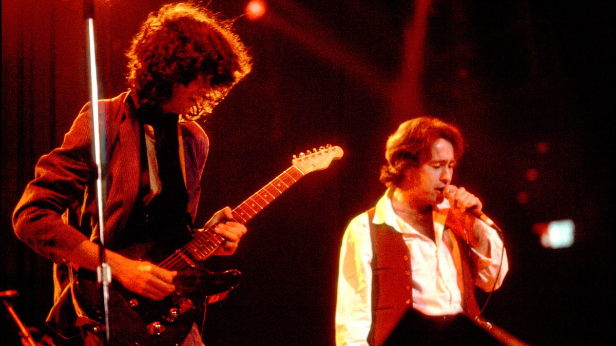 Jimmy Page and Paul Rodgers during the ARMS tour at the Reunion Arena in Dallas, Texas, November 27, 1983.