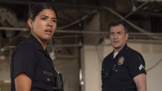 Lisseth Chavez and Nathan Fillion surprised in The Rookie season 7