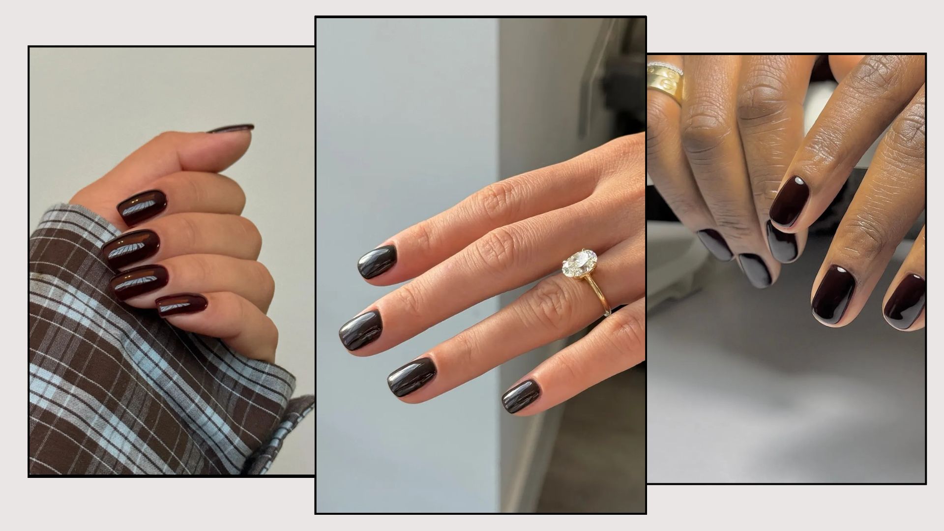 A collage of ebony manicures