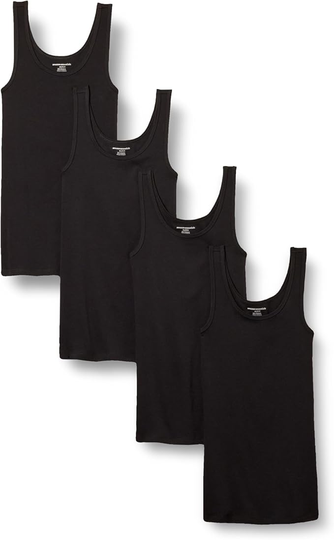 Amazon Essentials, Amazon Essentials Women&#039;s Slim-Fit Tank, Pack of 4, Black, X-Small
