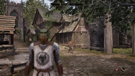 The Elder Scrolls 4: Oblivion Remastered screenshot of the player character Argonian standing in Hackdirt village