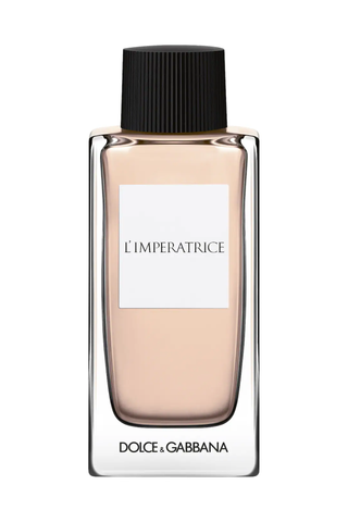 A bottle of Dolce & Gabbana perfume against a white background.